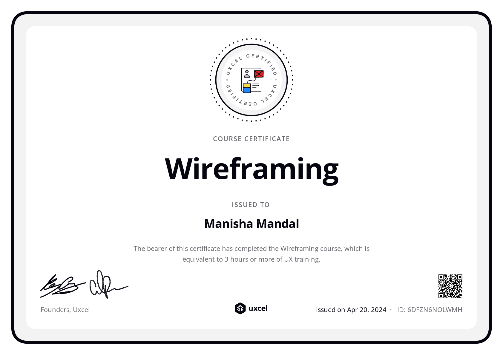 Manisha Mandal's certificate